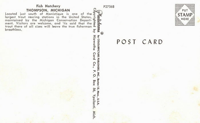 Thompson State Fish Hatchery - Vintage Postcard Back (newer photo)